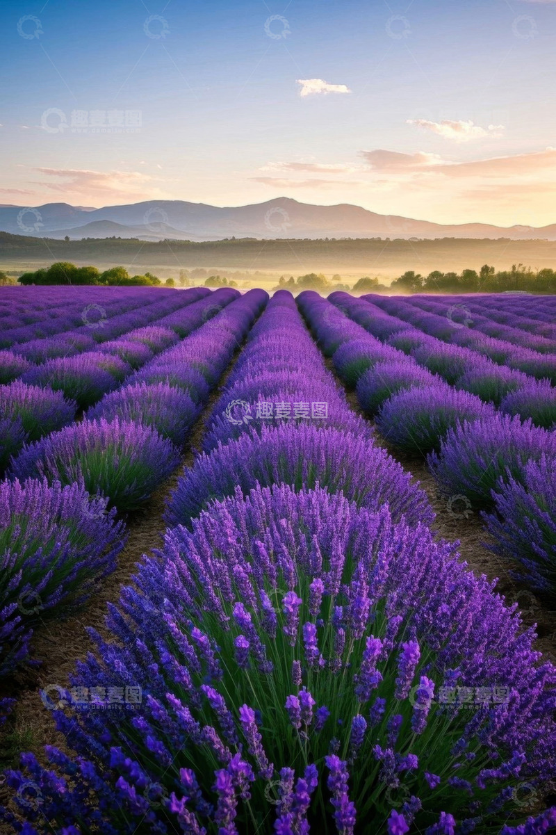 高清大图下载【趣麦麦图】紫色薰衣草花田田园风光