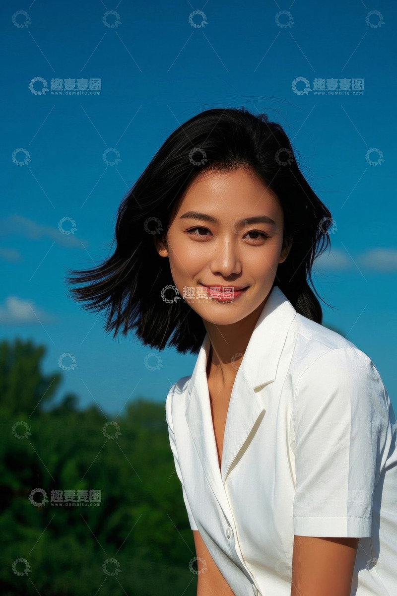 高清大图下载【趣麦麦图】阳光下笑容甜美的年轻女子