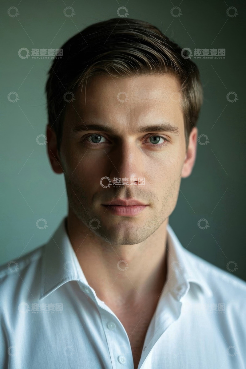 高清大图下载【趣麦麦图】英俊男子肖像,白色衬衫背景