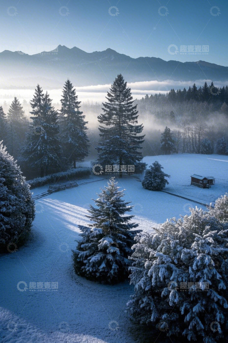 高清大图下载【趣麦麦图】雪后山林景观