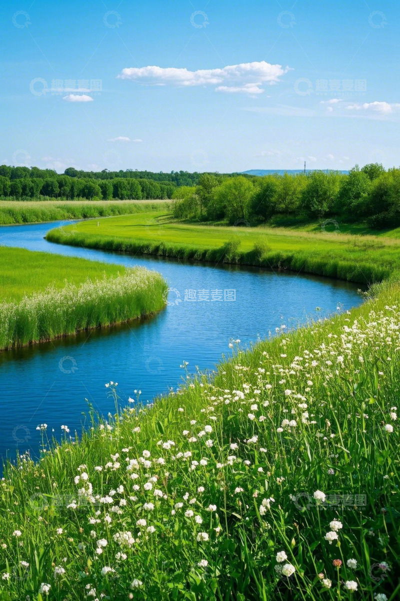高清大图下载【趣麦麦图】河畔草地自然风光