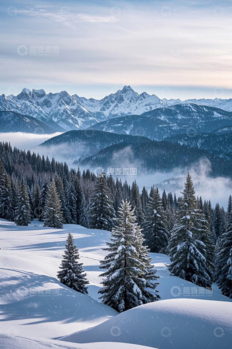 高清大图下载【趣麦麦图】雪山森林冬日自然景观