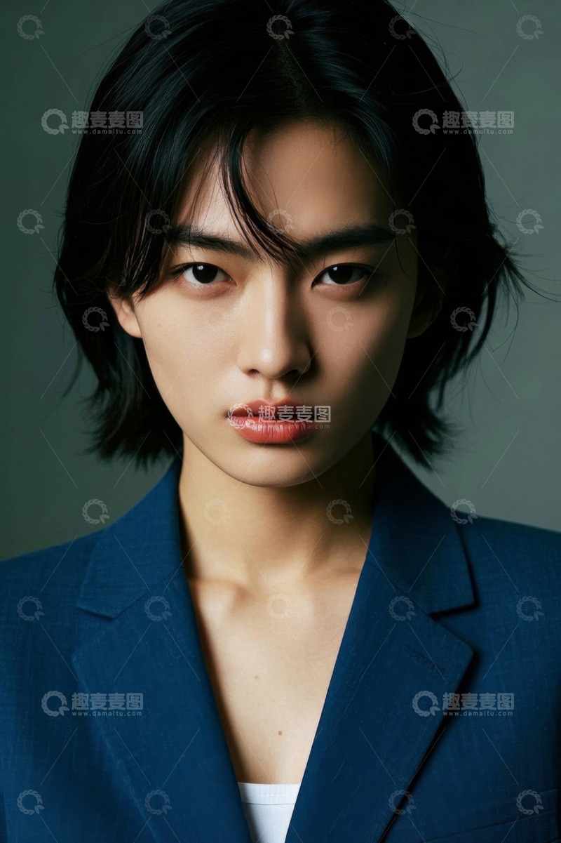 高清大图下载【趣麦麦图】时尚女性肖像照蓝色西装