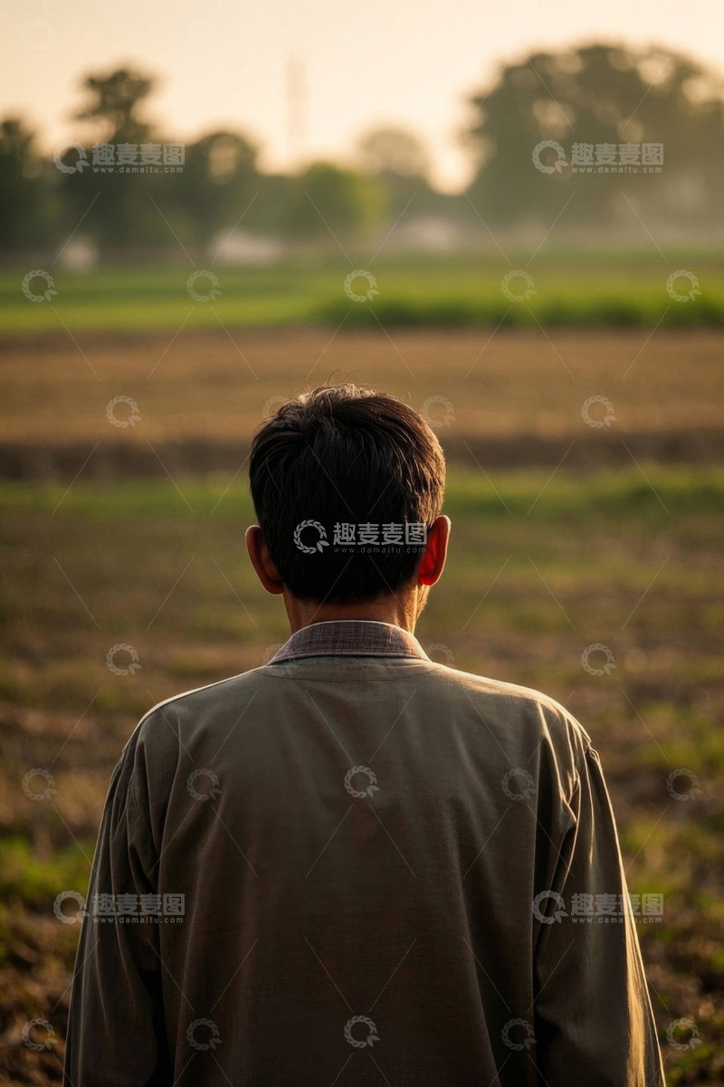 高清大图下载【趣麦麦图】傍晚农田里眺望远方的农人