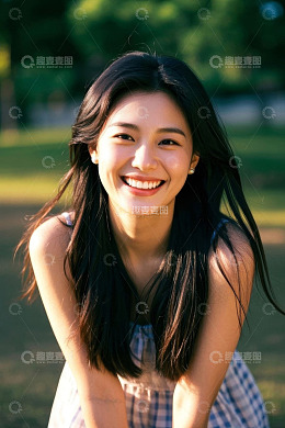 阳光下笑容甜美的女孩