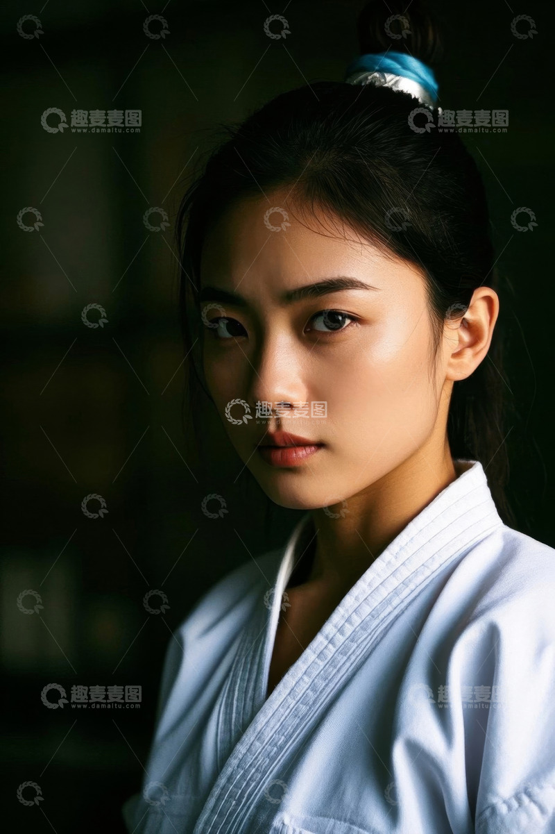 高清大图下载【趣麦麦图】认真眼神的年轻女武术家