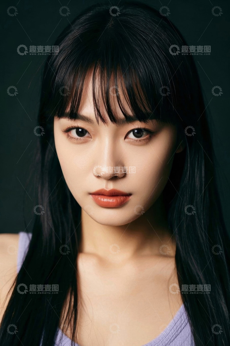 高清大图下载【趣麦麦图】黑色长发女子近照眼神清澈