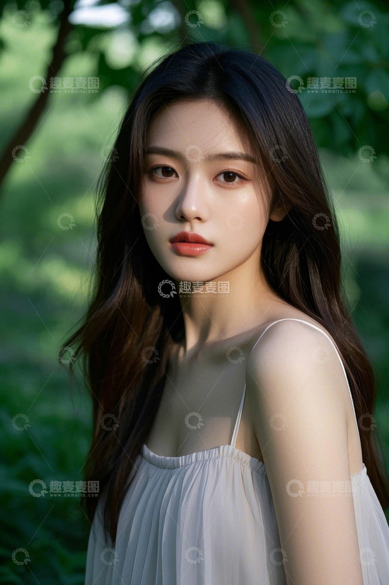 高清大图下载【趣麦麦图】绿叶丛中清纯少女写真