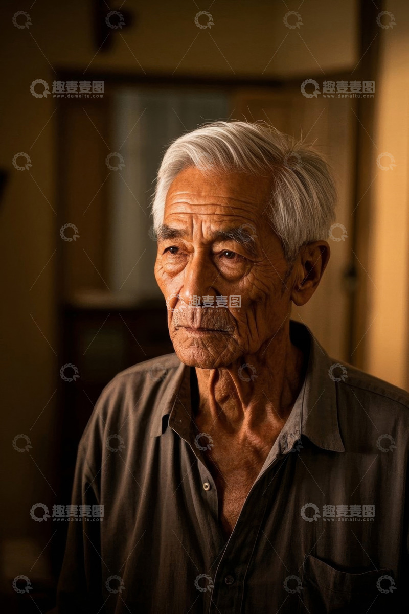 高清大图下载【趣麦麦图】一位饱经风霜的老人肖像