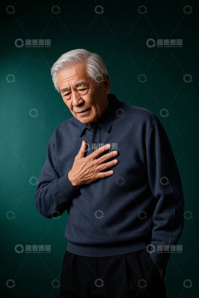 高清大图下载【趣麦麦图】老年男子捂着胸口感觉不适