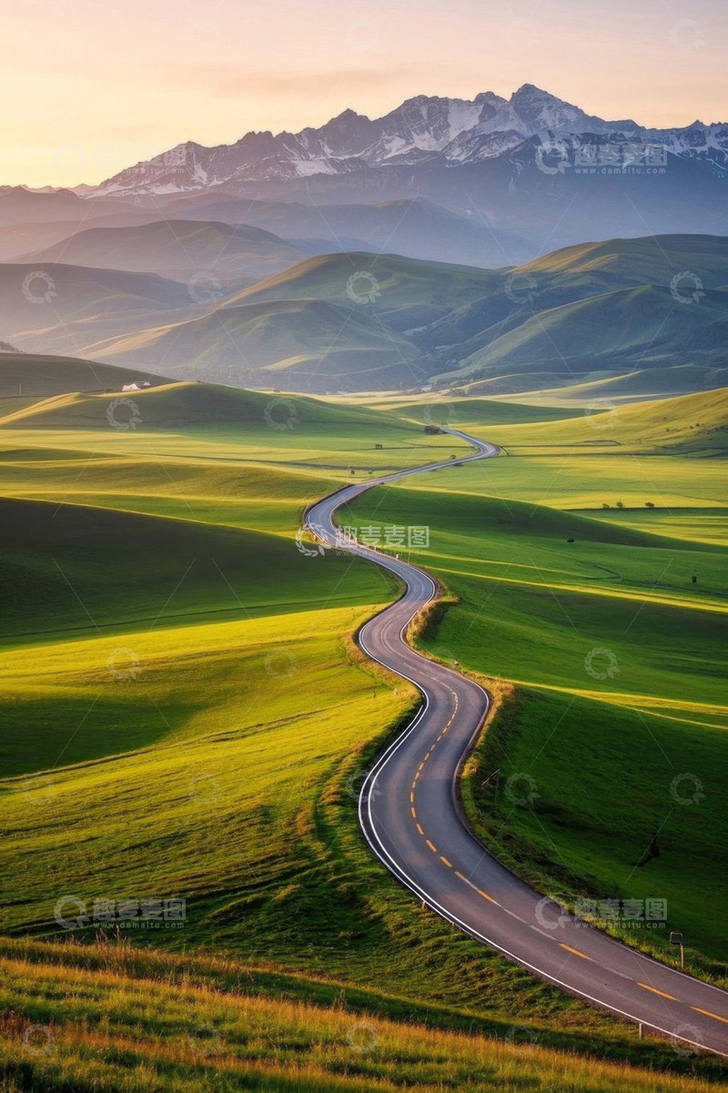 高清大图下载【趣麦麦图】山间草原蜿蜒公路风景