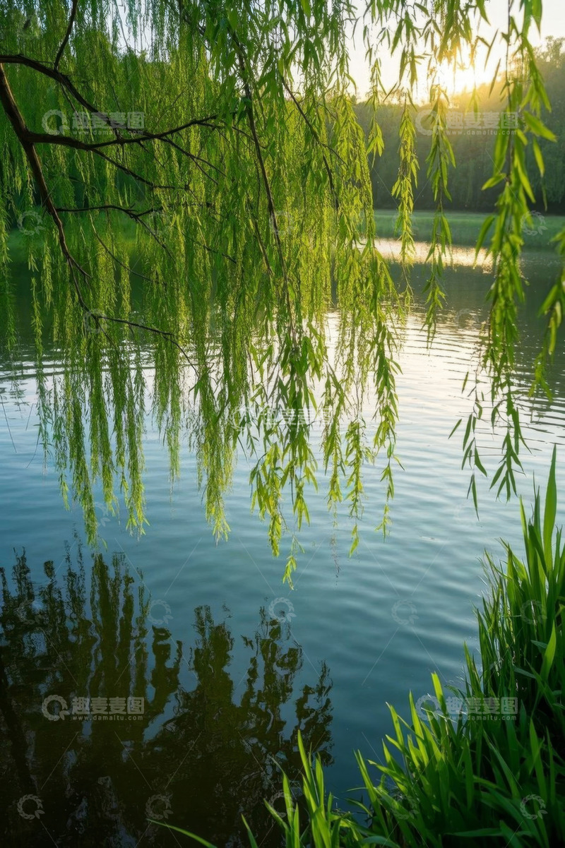 高清大图下载【趣麦麦图】湖畔垂柳自然风光