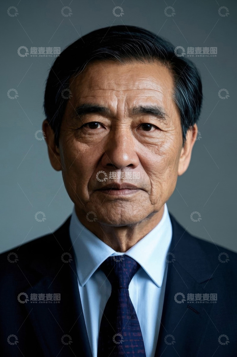 高清大图下载【趣麦麦图】一位严肃的亚洲老年男性肖像