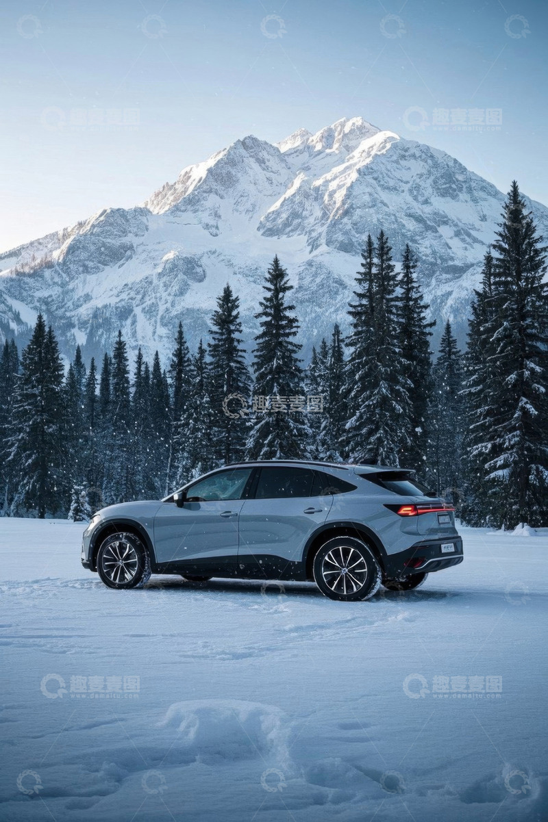高清大图下载【趣麦麦图】雪地中停放的SUV汽车