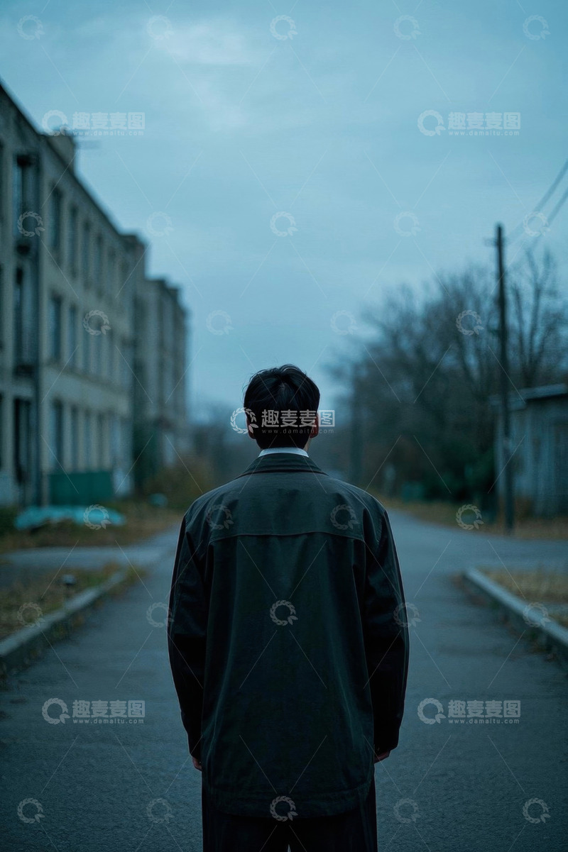 高清大图下载【趣麦麦图】背影男子伫立空旷街道