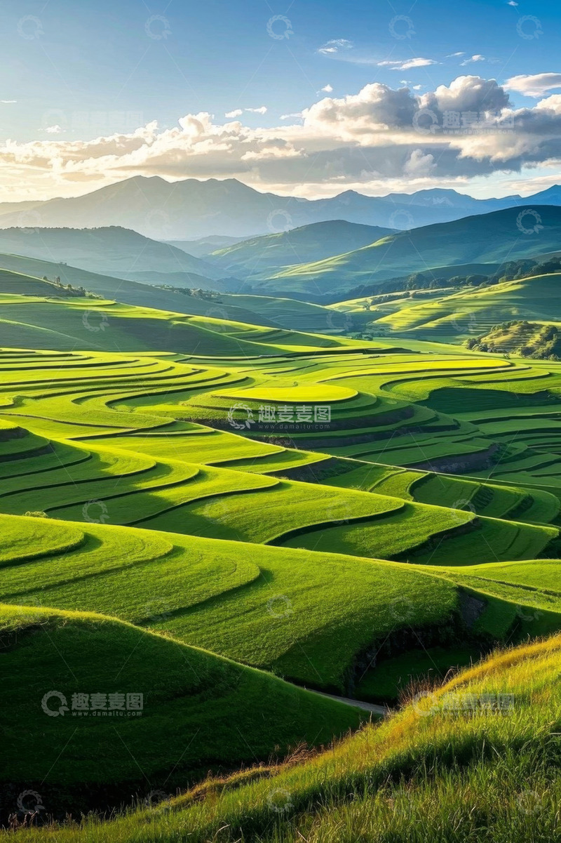 高清大图下载【趣麦麦图】绿色梯田自然风光全景