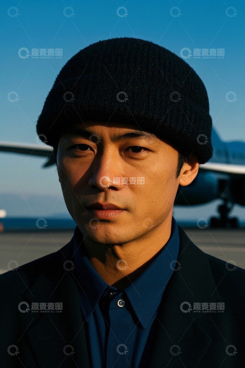 高清大图下载【趣麦麦图】男子机场凝视远方深邃眼神