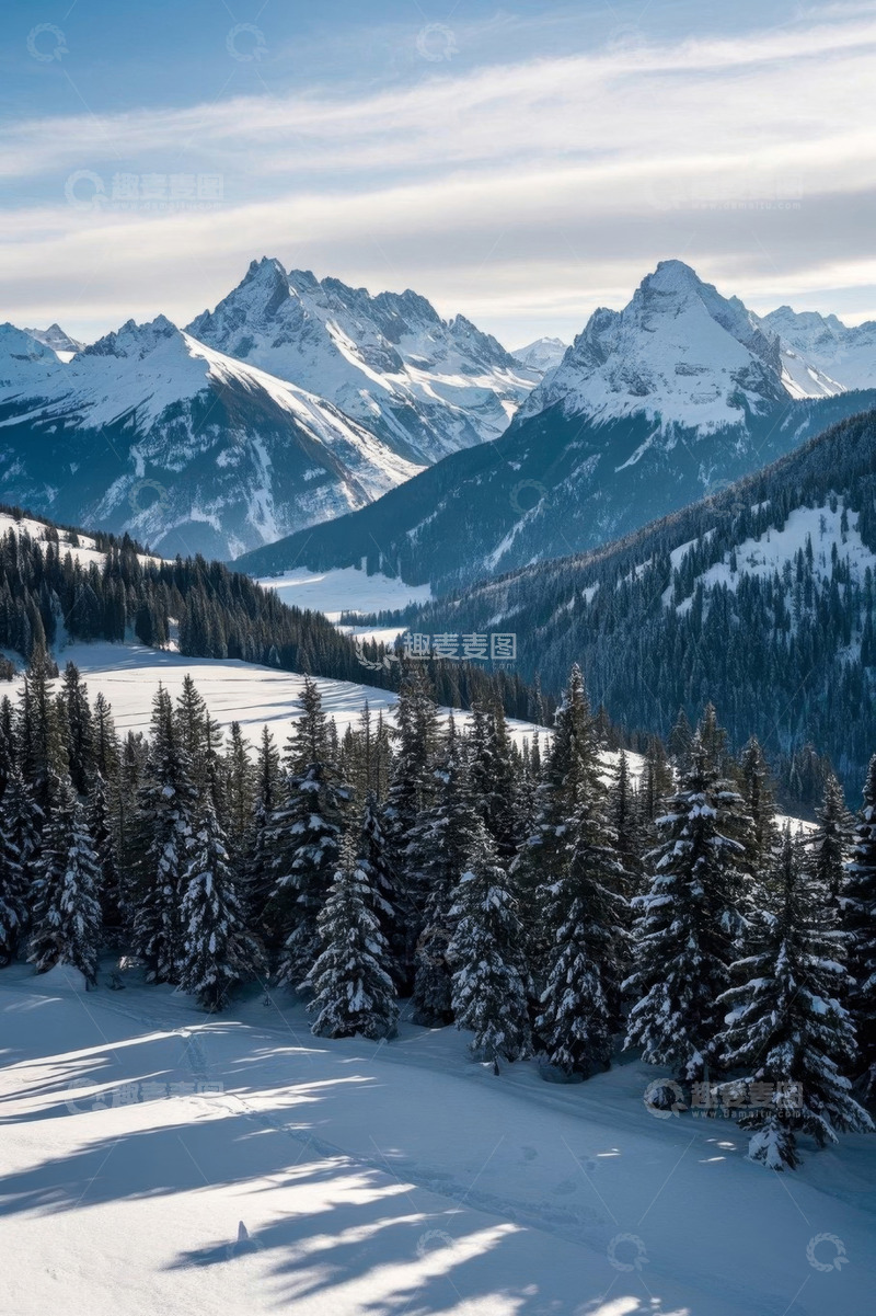 高清大图下载【趣麦麦图】雪山森林雪景自然风光