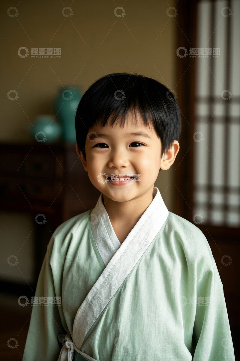 高清大图下载【趣麦麦图】穿着韩服的可爱小男孩微笑