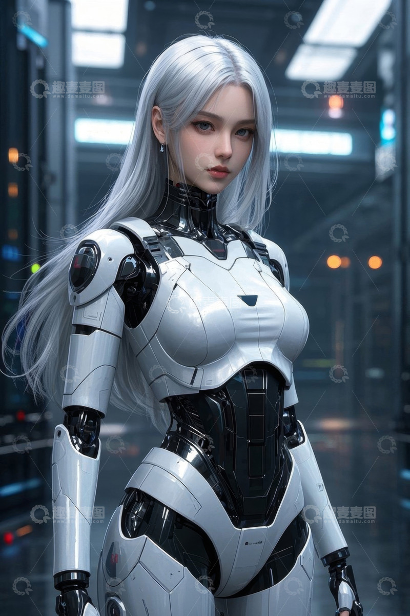 高清大图下载【趣麦麦图】未来科技感女性机器人形象