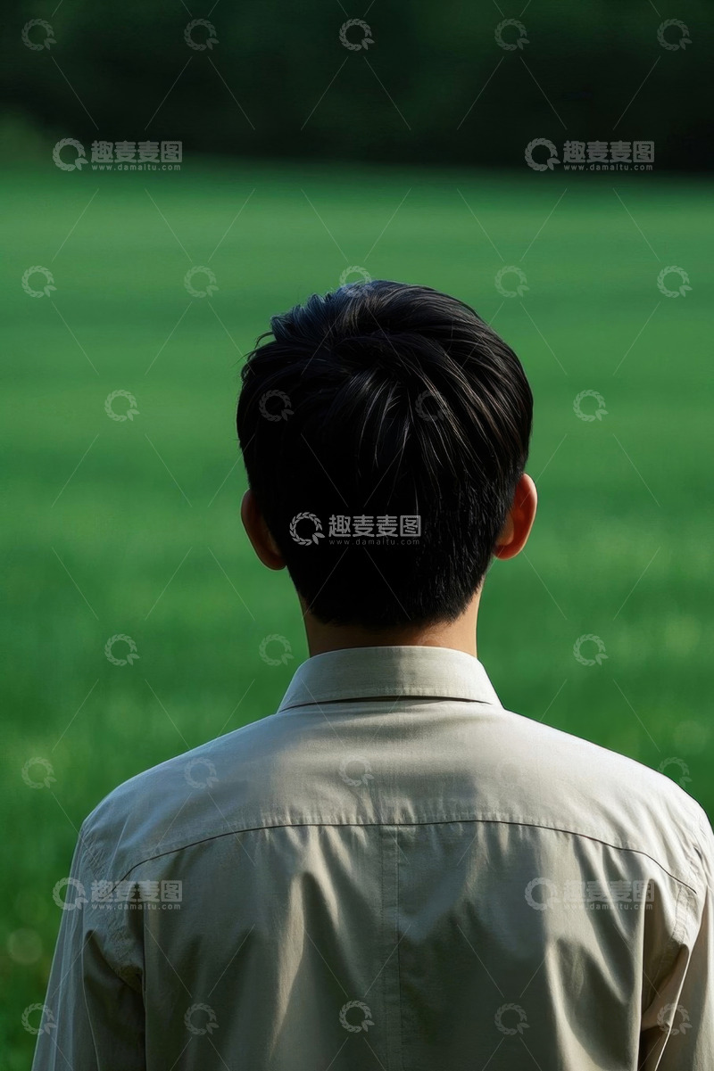 高清大图下载【趣麦麦图】背影男子凝视绿野风光
