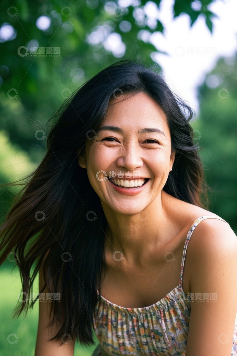高清大图下载【趣麦麦图】快乐的亚洲女性在户外微笑