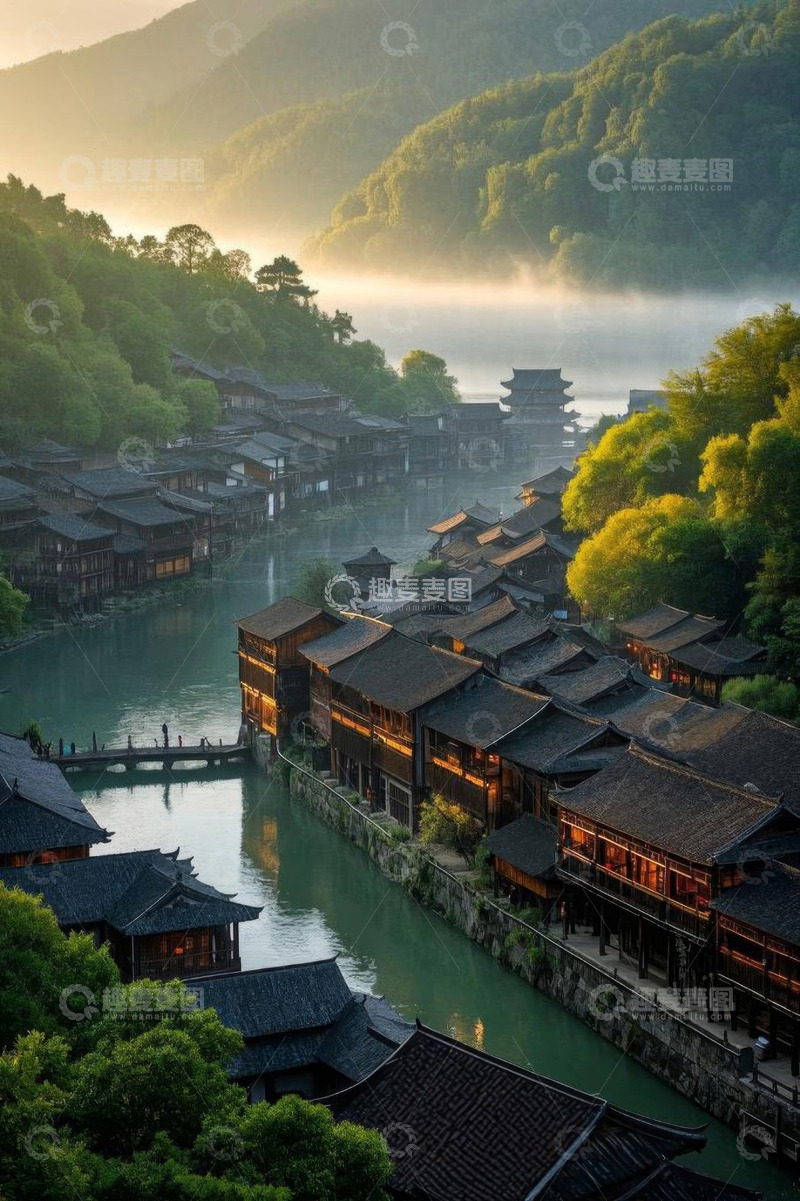 高清大图下载【趣麦麦图】中国水乡沿河古建筑景观