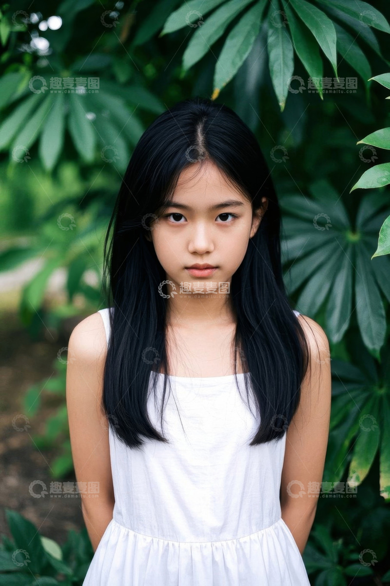 高清大图下载【趣麦麦图】女孩绿叶背景写真照片