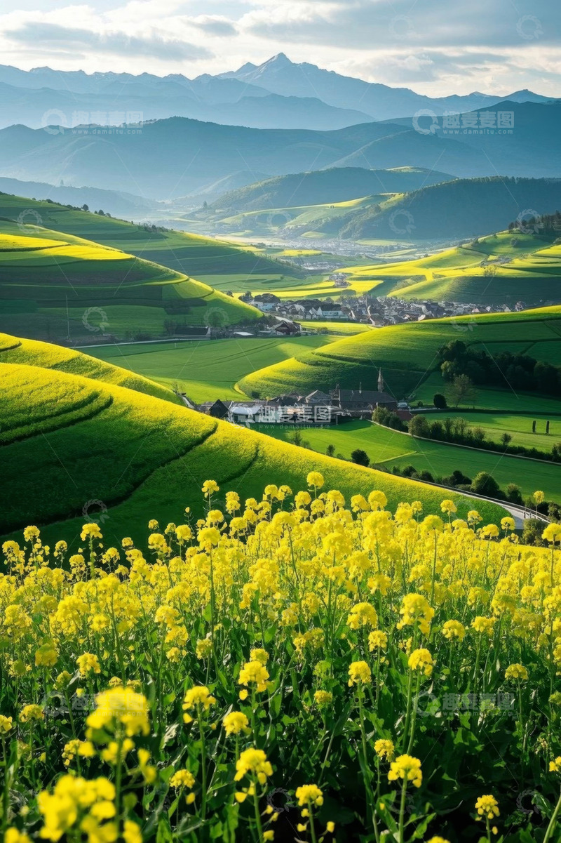 高清大图下载【趣麦麦图】山间油菜花海田园风光