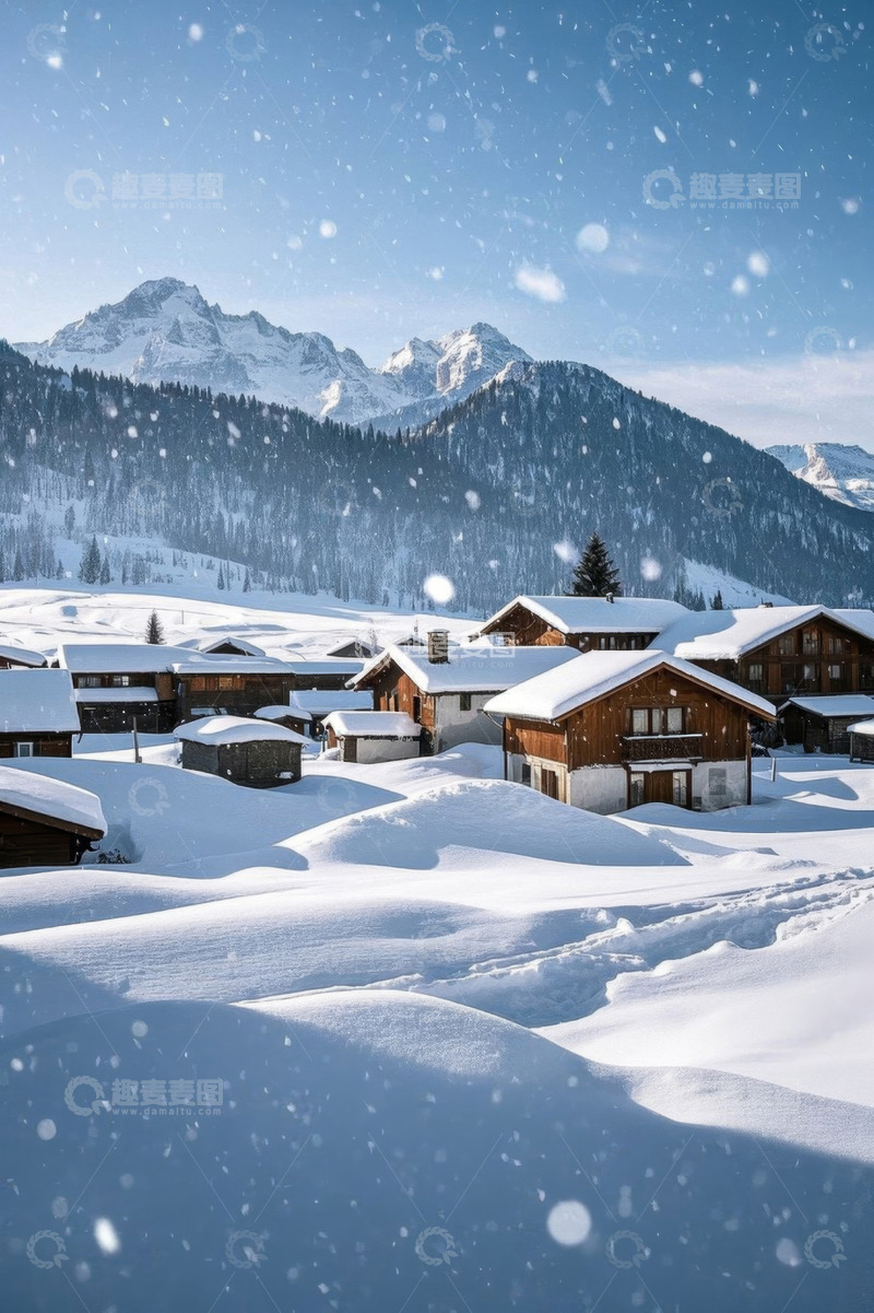 高清大图下载【趣麦麦图】雪中山村雪景风光