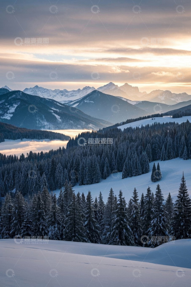 高清大图下载【趣麦麦图】雪山森林冬日自然景观