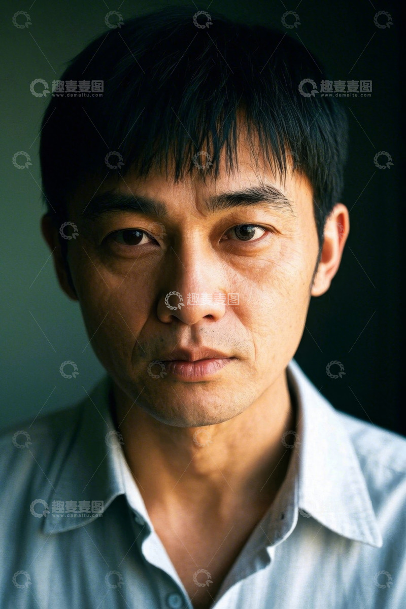 高清大图下载【趣麦麦图】忧郁眼神的亚洲男子肖像