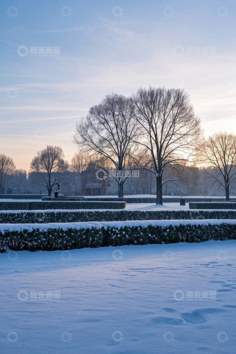 高清大图下载【趣麦麦图】冬日雪后公园景观