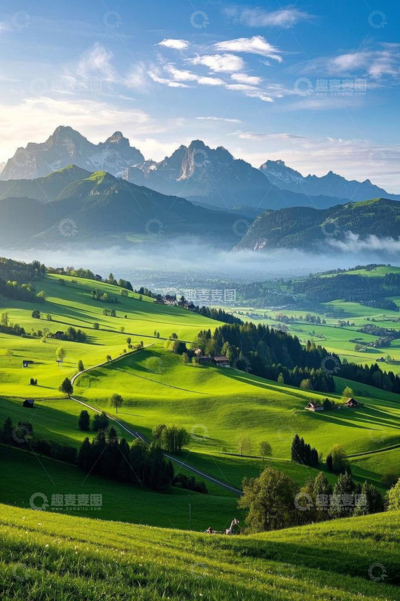 高清大图下载【趣麦麦图】山间绿色草原自然风光