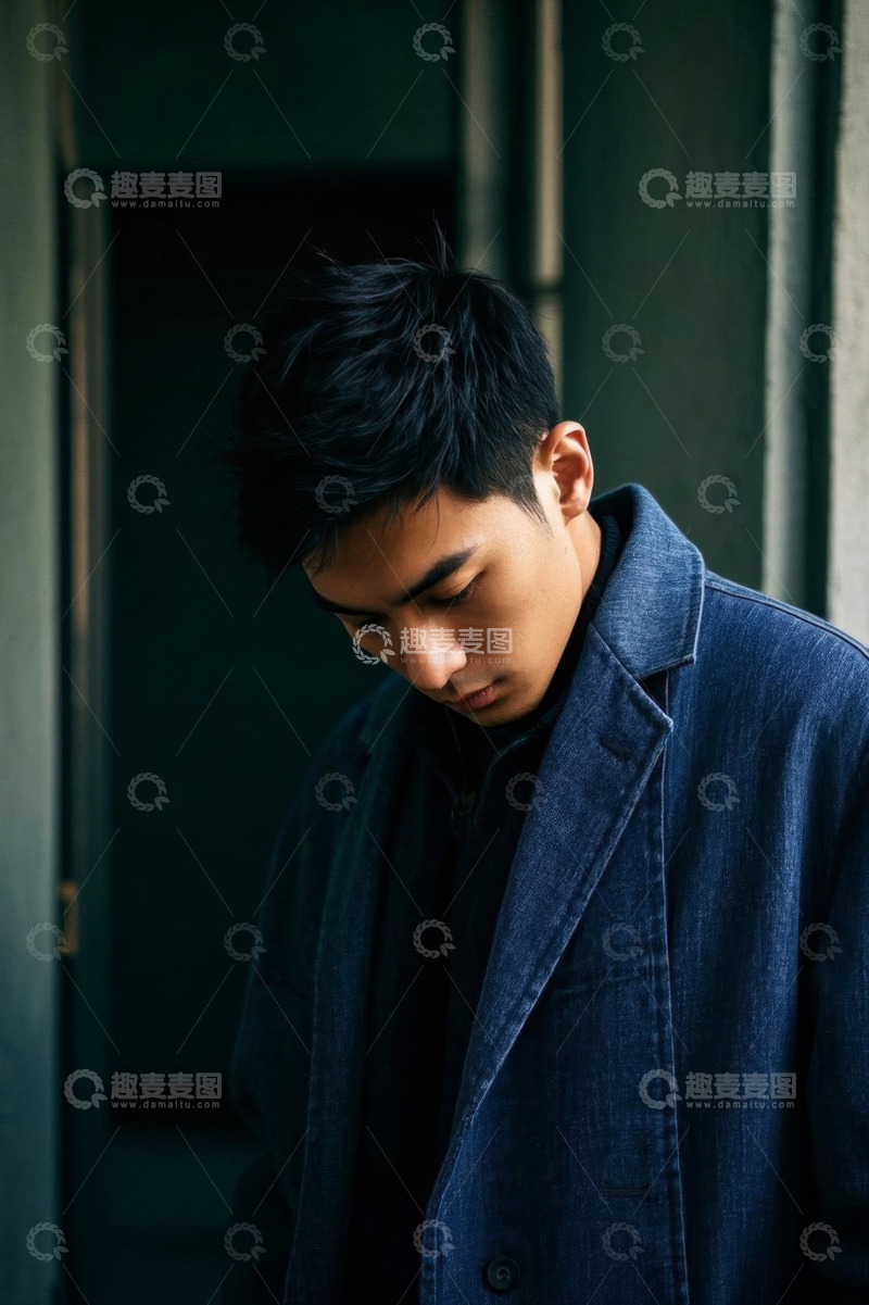 高清大图下载【趣麦麦图】忧郁青年牛仔外套街拍写真