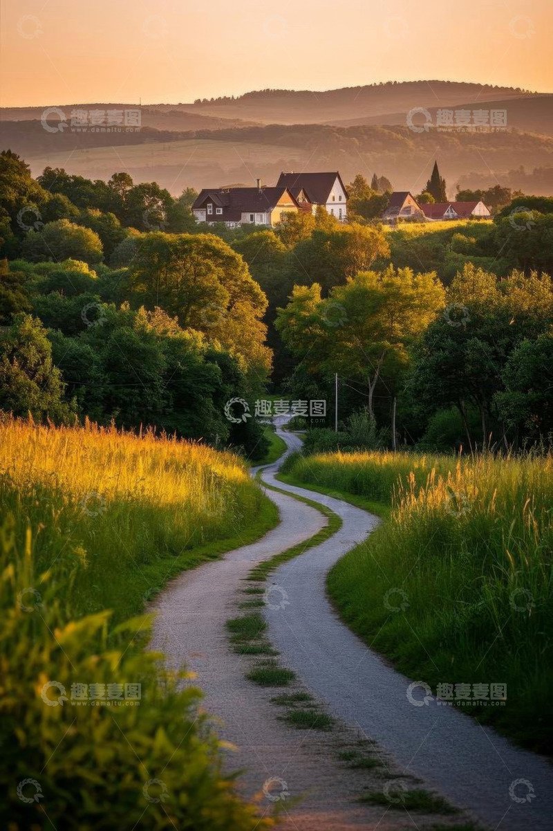 高清大图下载【趣麦麦图】乡村小路旁的田园风光