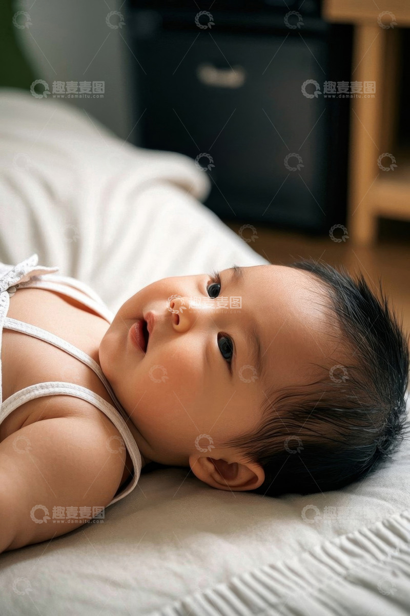 高清大图下载【趣麦麦图】婴儿躺在床上安静地睡着