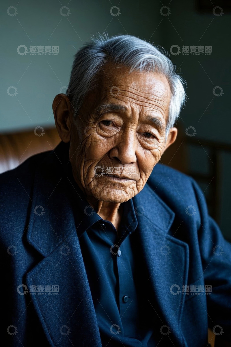 高清大图下载【趣麦麦图】一位饱经风霜的年迈老人肖像
