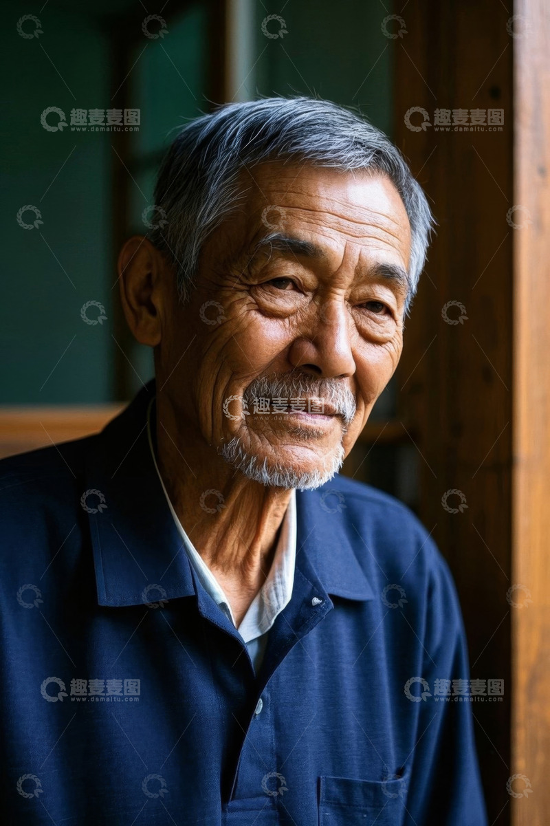 高清大图下载【趣麦麦图】一位慈祥的亚洲老年男子肖像