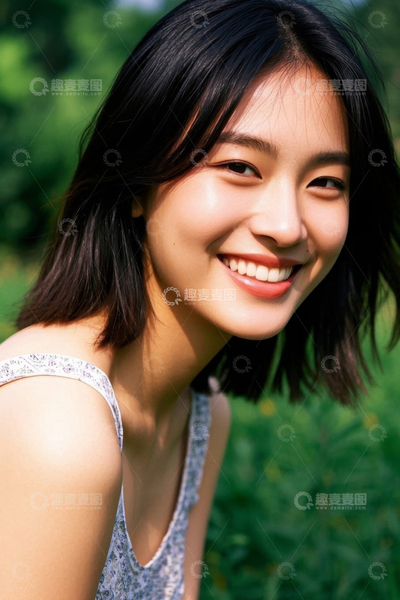 高清大图下载【趣麦麦图】阳光下笑容甜美的年轻女孩