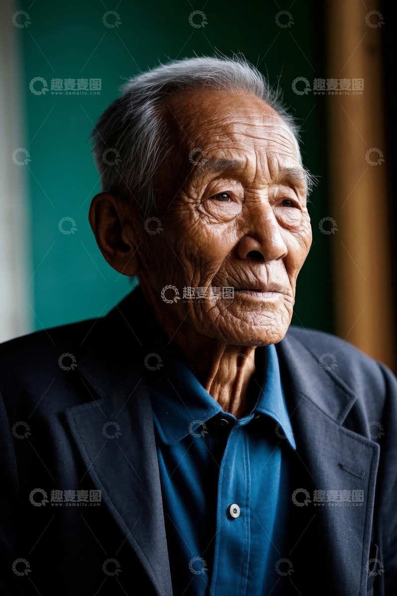 高清大图下载【趣麦麦图】一位饱经风霜的老人肖像