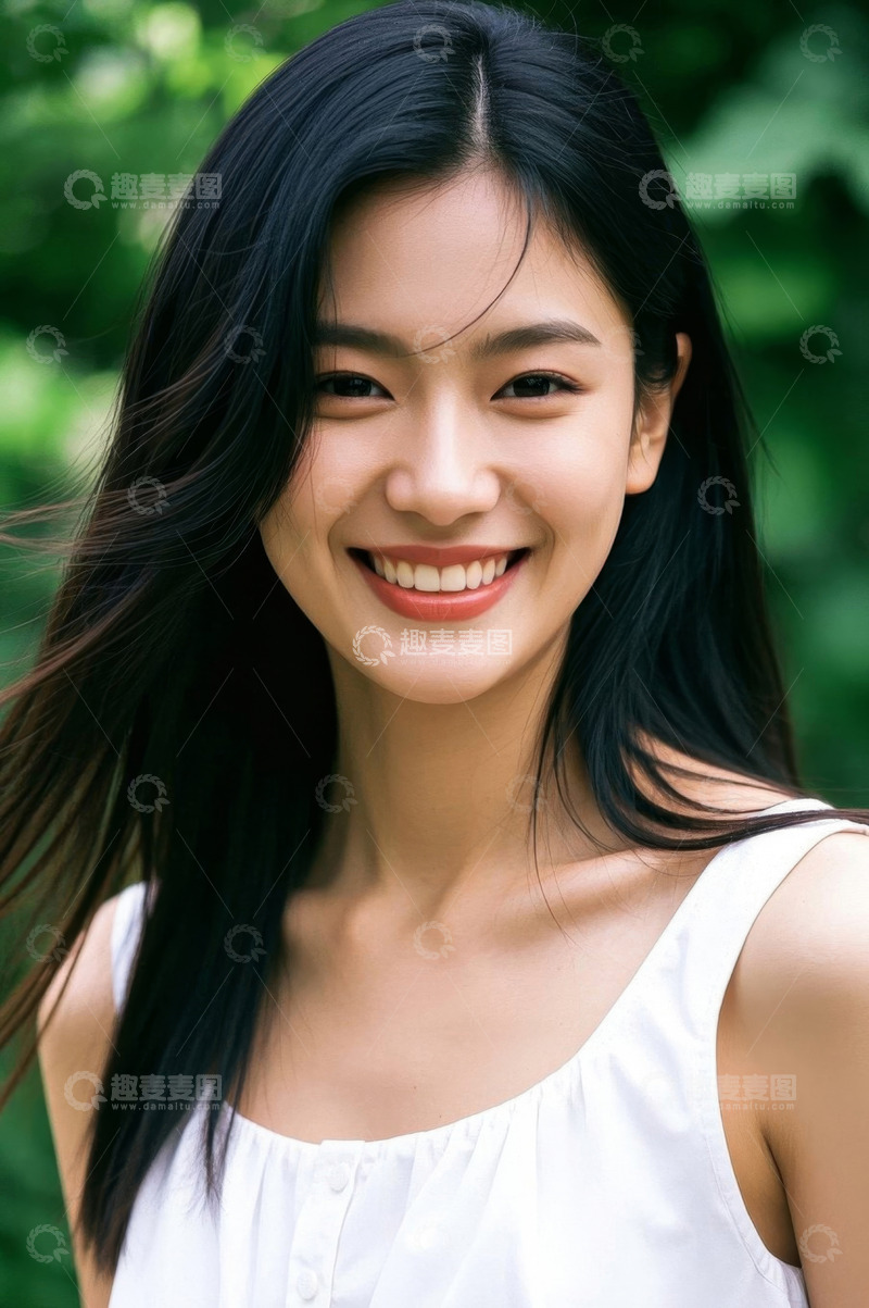 高清大图下载【趣麦麦图】笑容甜美黑发女子户外写真