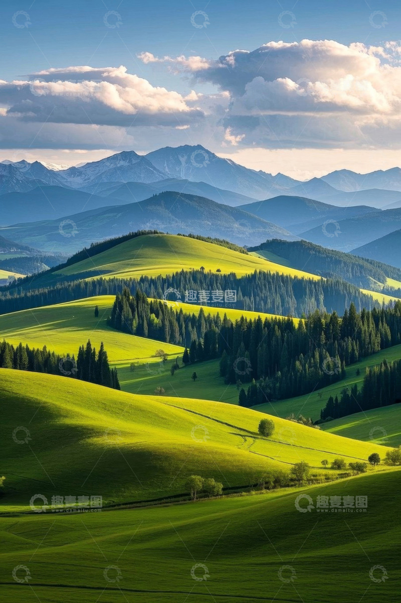 高清大图下载【趣麦麦图】绿色山丘自然风光全景
