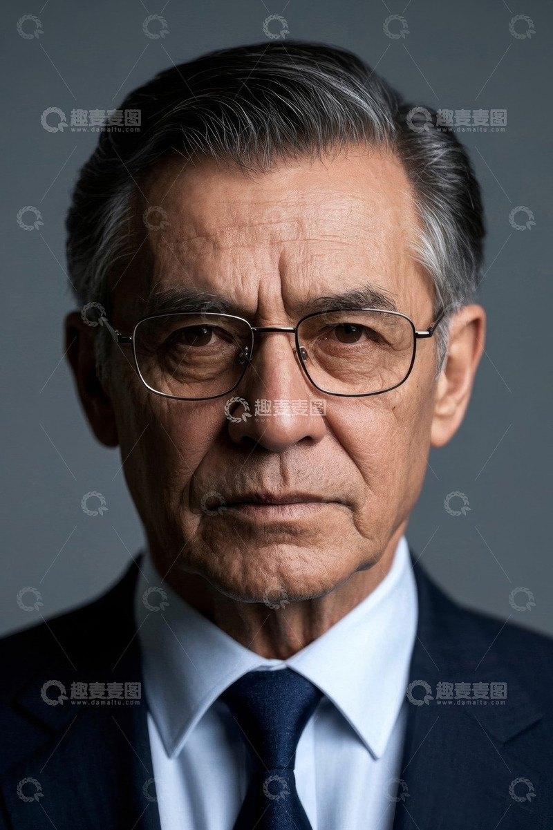 高清大图下载【趣麦麦图】一位戴眼镜的严肃老年男士肖像