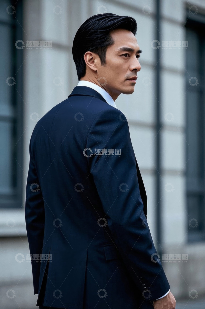 高清大图下载【趣麦麦图】身着深色西装的男子侧身凝望