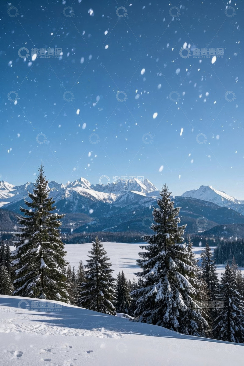 高清大图下载【趣麦麦图】雪山森林雪景自然景观