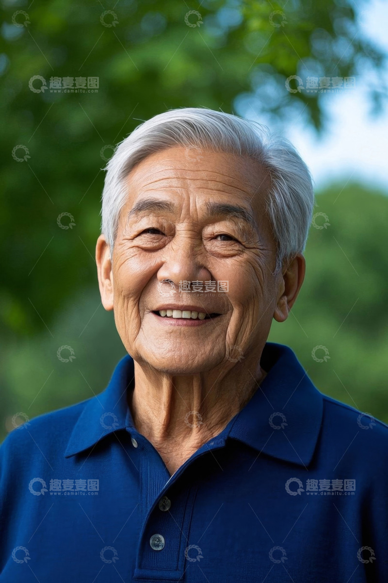 高清大图下载【趣麦麦图】笑容可掬的亚洲老年人户外肖像