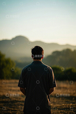 落日余晖下眺望远方的男子