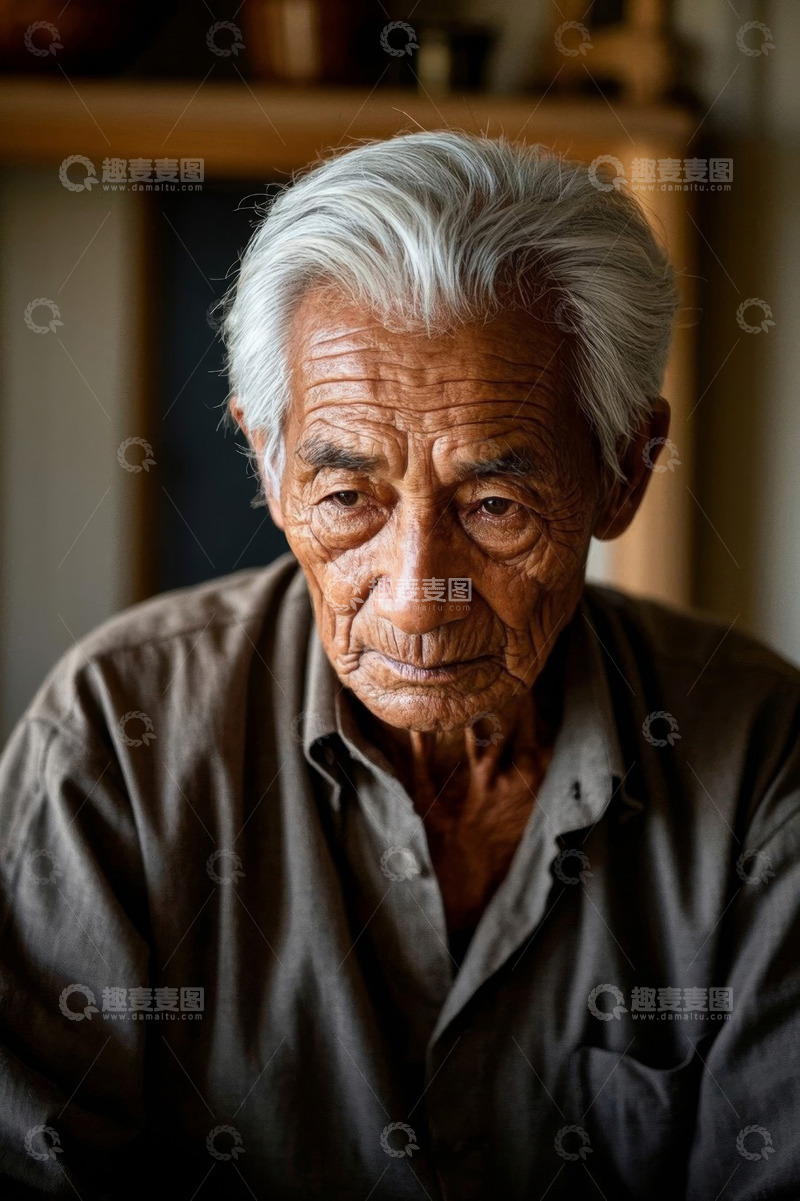 高清大图下载【趣麦麦图】一位饱经风霜的老年男子肖像