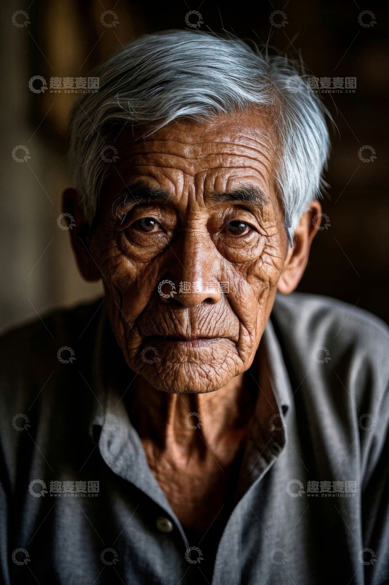 高清大图下载【趣麦麦图】一位饱经风霜的老人肖像